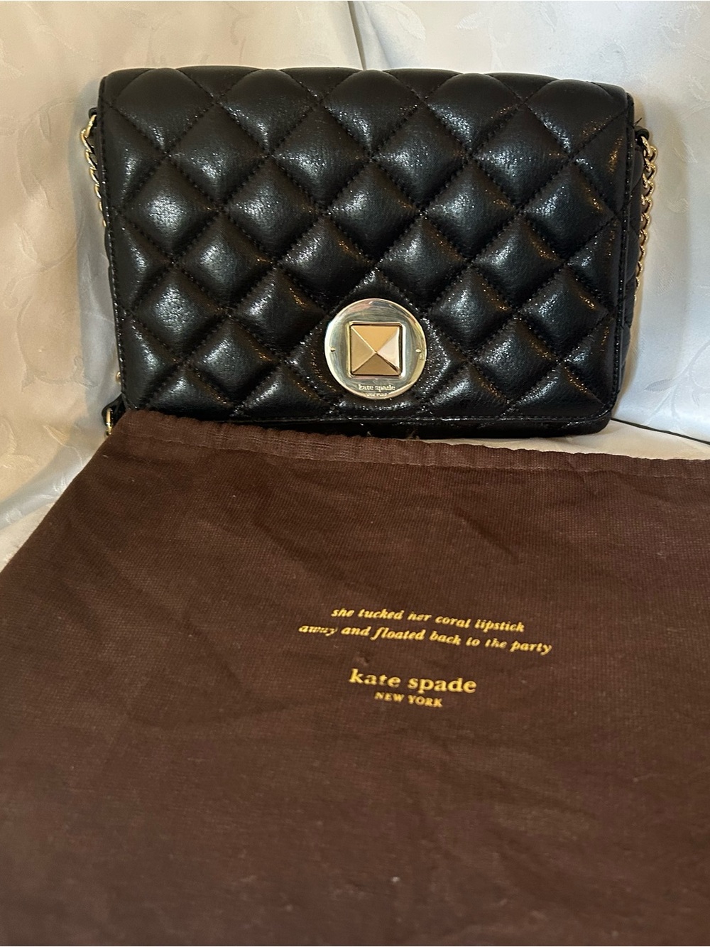 kate spade Quilted Black Leather Crossbody with Gold-Tone Accent